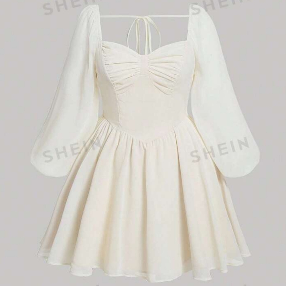 Cream Lantern Sleeve Dress 3XL Shein Curve